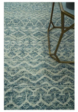 5x7 Teal and Beige Hand knotted southwestern Tribal trellis recycled Art Silk rug-Area Rug-Parc Decor