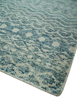 5x7 Teal and Beige Hand knotted southwestern Tribal trellis recycled Art Silk rug-Area Rug-Parc Decor