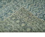 5x7 Teal and Beige Hand knotted southwestern Tribal trellis recycled Art Silk rug-Area Rug-Parc Decor