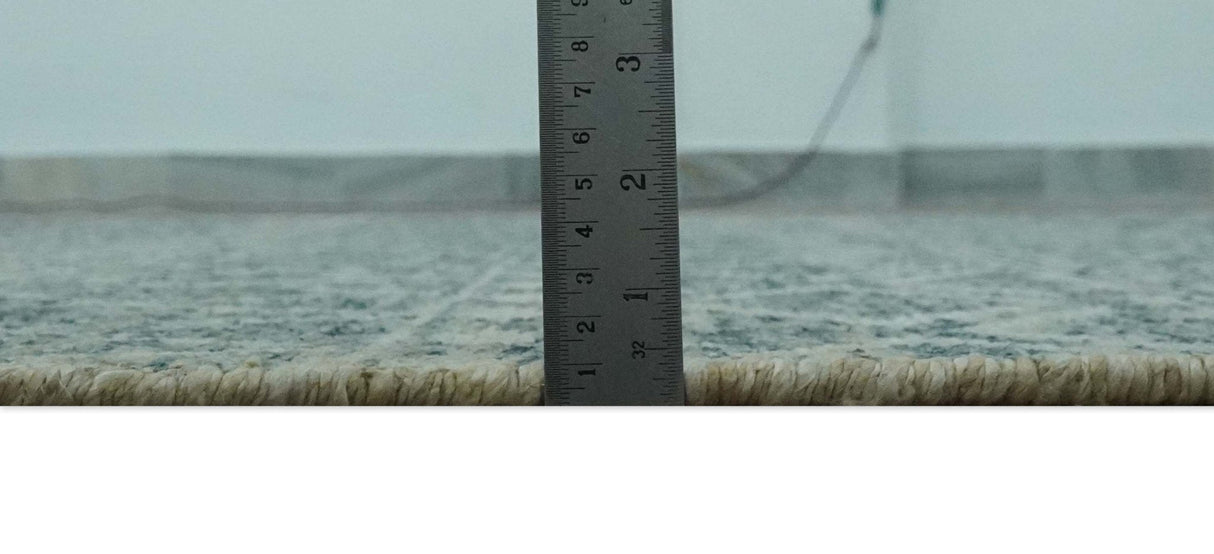 5x7 Teal and Beige Hand knotted southwestern Tribal trellis recycled Art Silk rug-Area Rug-Parc Decor