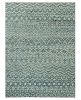 5x7 Teal and Beige Hand knotted southwestern Tribal trellis recycled Art Silk rug