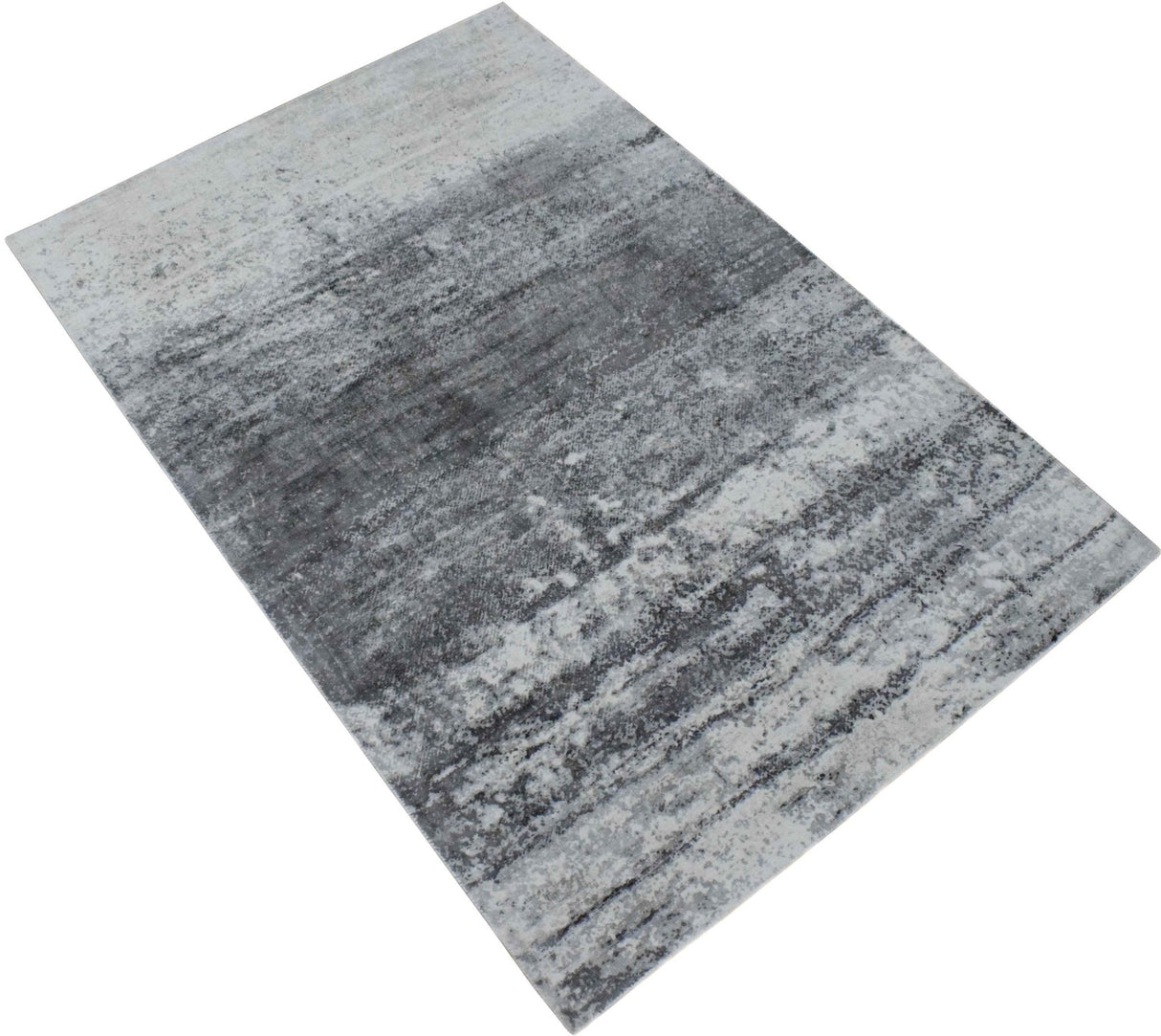 5x7.6 Rug, Abstract Ivory and Gray Rug made with Viscose Art Silk-Area Rug-Parc Decor