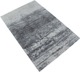 5x7.6 Rug, Abstract Ivory and Gray Rug made with Viscose Art Silk-Area Rug-Parc Decor