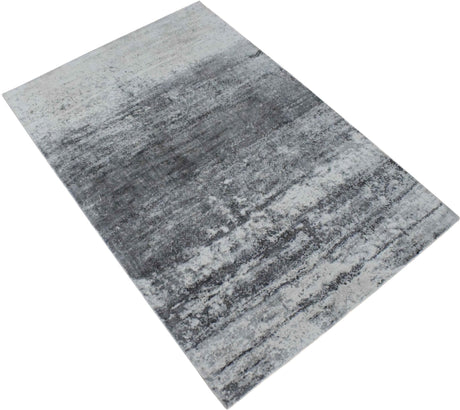 5x7.6 Rug, Abstract Ivory and Gray Rug made with Viscose Art Silk-Area Rug-Parc Decor
