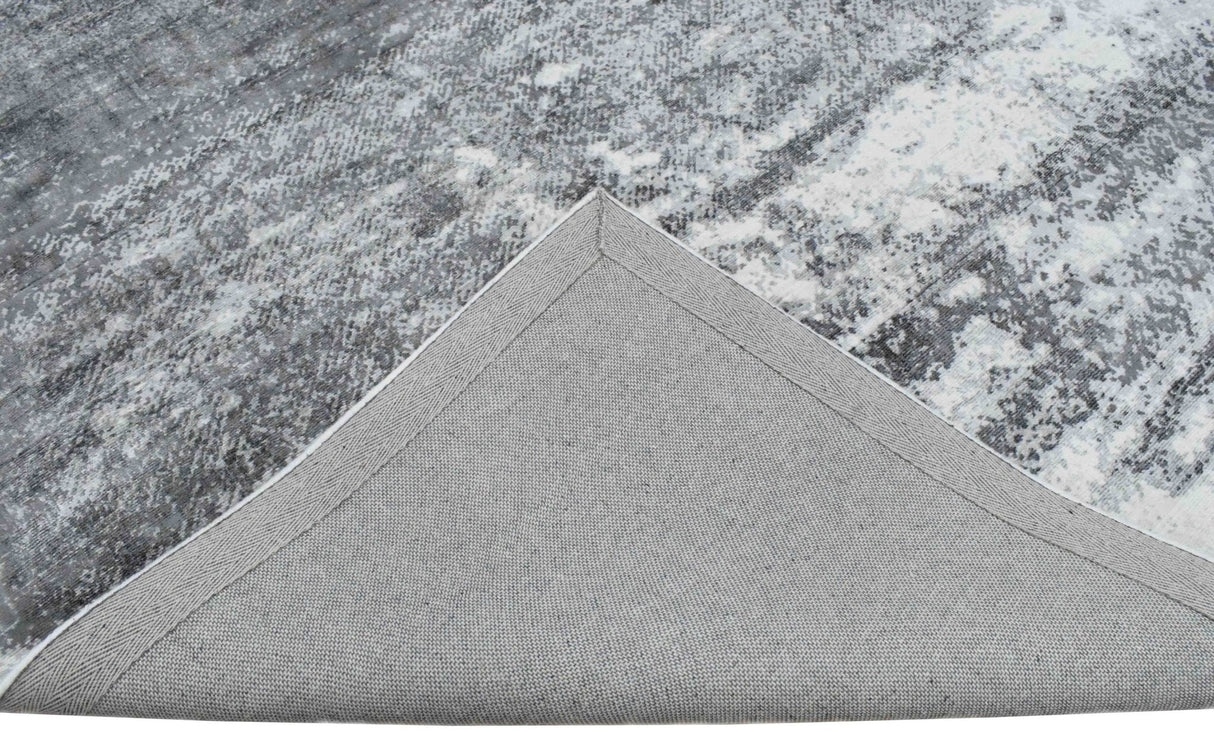 5x7.6 Rug, Abstract Ivory and Gray Rug made with Viscose Art Silk-Area Rug-Parc Decor