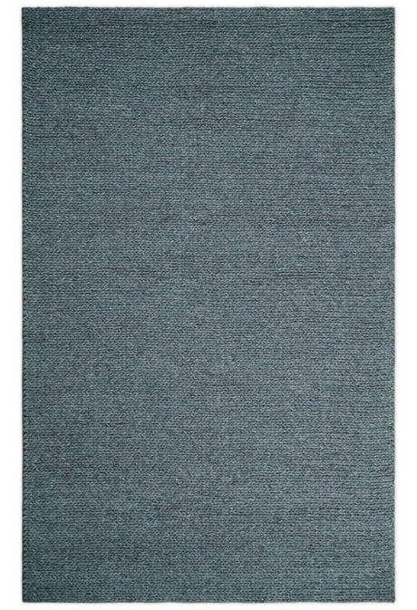5x8 and 8x10 Braided Wool Solid Gray Hand Woven Soft Plush Area Rug
