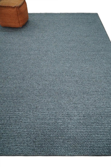 5x8 and 8x10 Braided Wool Solid Gray Hand Woven Soft Plush Area Rug