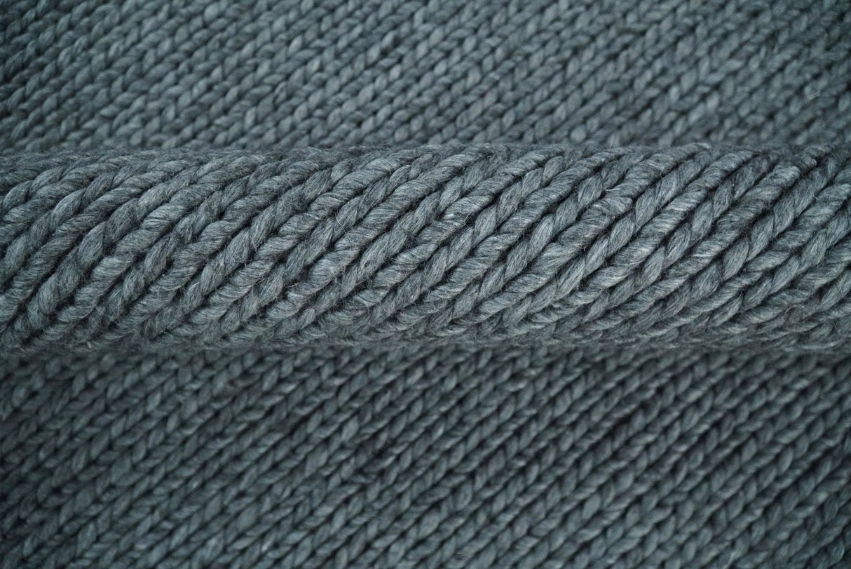 5x8 and 8x10 Braided Wool Solid Gray Hand Woven Soft Plush Area Rug