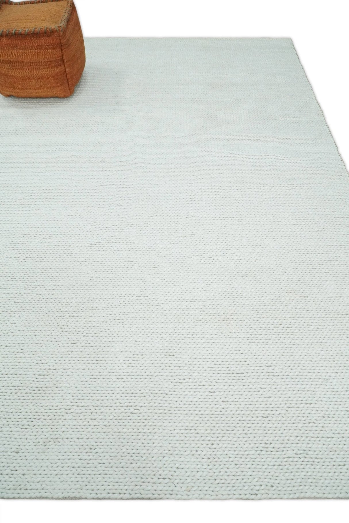 5x8 and 8x10 Braided Wool Solid White Hand Woven Soft Plush Area Rug