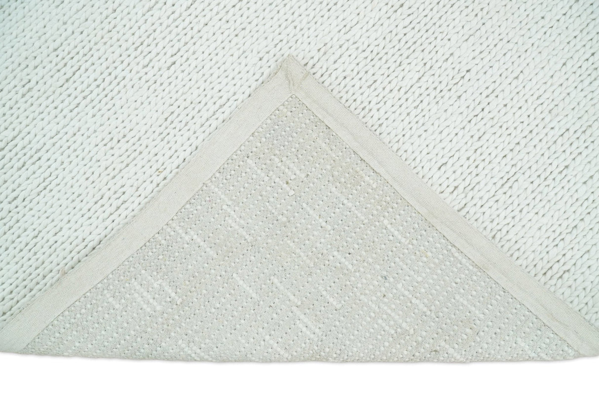 5x8 and 8x10 Braided Wool Solid White Hand Woven Soft Plush Area Rug