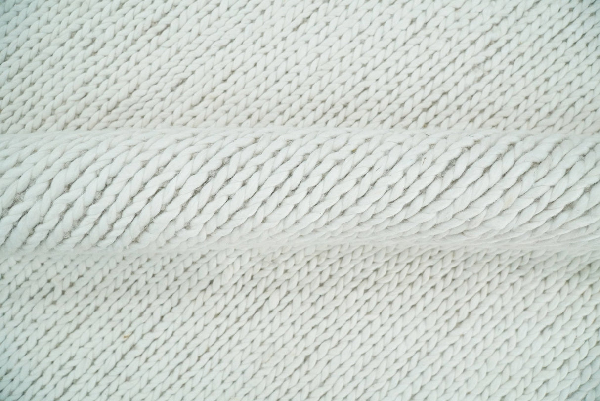 5x8 and 8x10 Braided Wool Solid White Hand Woven Soft Plush Area Rug