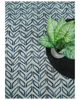 5X8 and 8x10 Contemporary Farmhouse Leaf's Hand Tufted Silver and Blue Loop Wool Rug