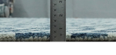 5X8 and 8x10 Contemporary Farmhouse Leaf's Hand Tufted Silver and Blue Loop Wool Rug