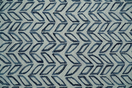 5X8 and 8x10 Contemporary Farmhouse Leaf's Hand Tufted Silver and Blue Loop Wool Rug