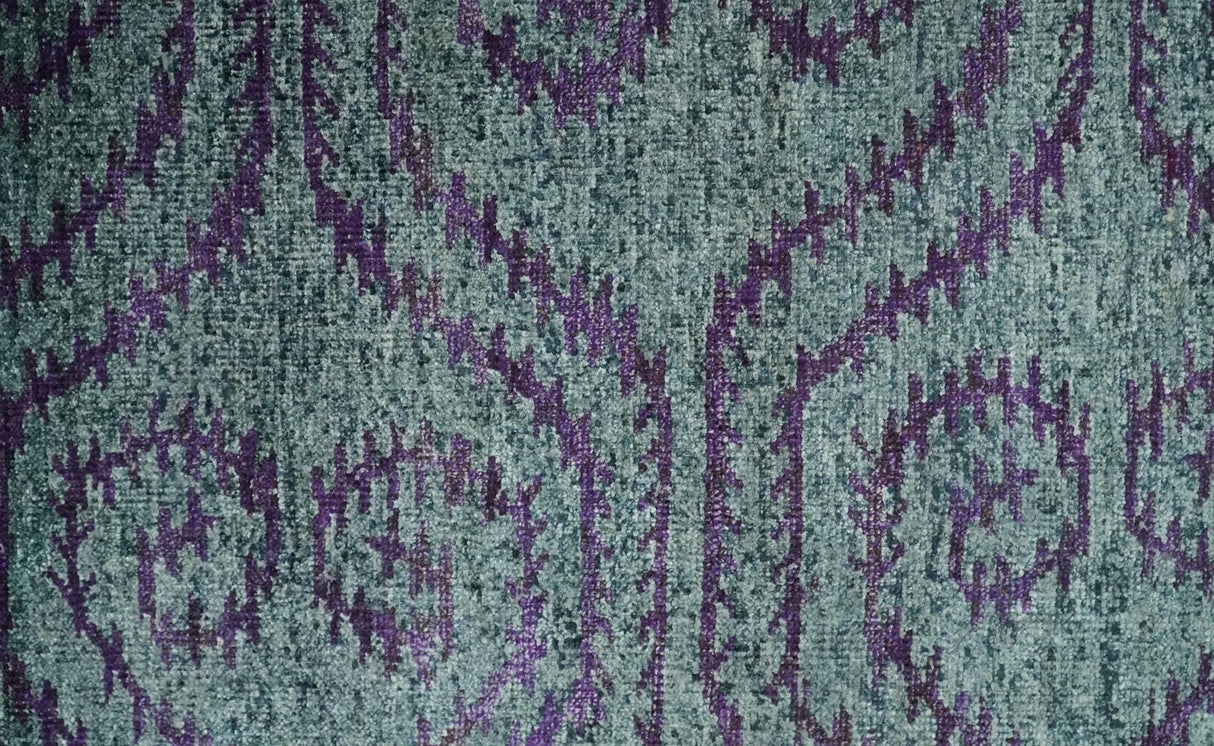 5x8 and 8x10 Hand Knotted Blue, Gray and Purple Modern Contemporary Southwestern Tribal Recycled Silk Area Rug