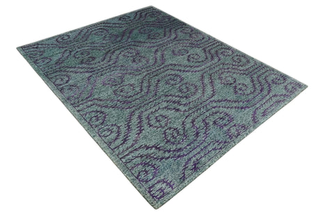 5x8 and 8x10 Hand Knotted Blue, Gray and Purple Modern Contemporary Southwestern Tribal Recycled Silk Area Rug