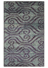 5x8 and 8x10 Hand Knotted Blue, Gray and Purple Modern Contemporary Southwestern Tribal Recycled Silk Area Rug