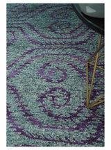 5x8 and 8x10 Hand Knotted Blue, Gray and Purple Modern Contemporary Southwestern Tribal Recycled Silk Area Rug
