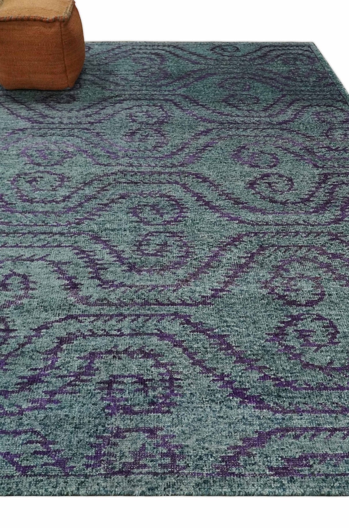 5x8 and 8x10 Hand Knotted Blue, Gray and Purple Modern Contemporary Southwestern Tribal Recycled Silk Area Rug