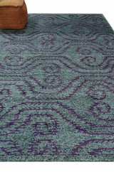 5x8 and 8x10 Hand Knotted Blue, Gray and Purple Modern Contemporary Southwestern Tribal Recycled Silk Area Rug
