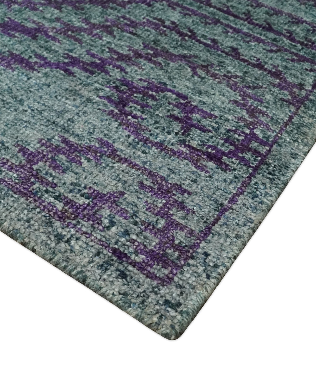5x8 and 8x10 Hand Knotted Blue, Gray and Purple Modern Contemporary Southwestern Tribal Recycled Silk Area Rug