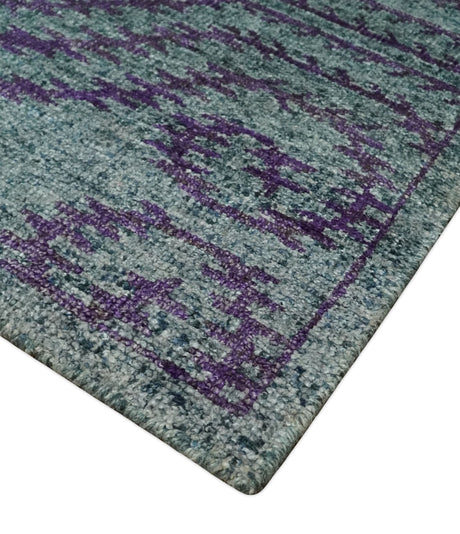 5x8 and 8x10 Hand Knotted Blue, Gray and Purple Modern Contemporary Southwestern Tribal Recycled Silk Area Rug