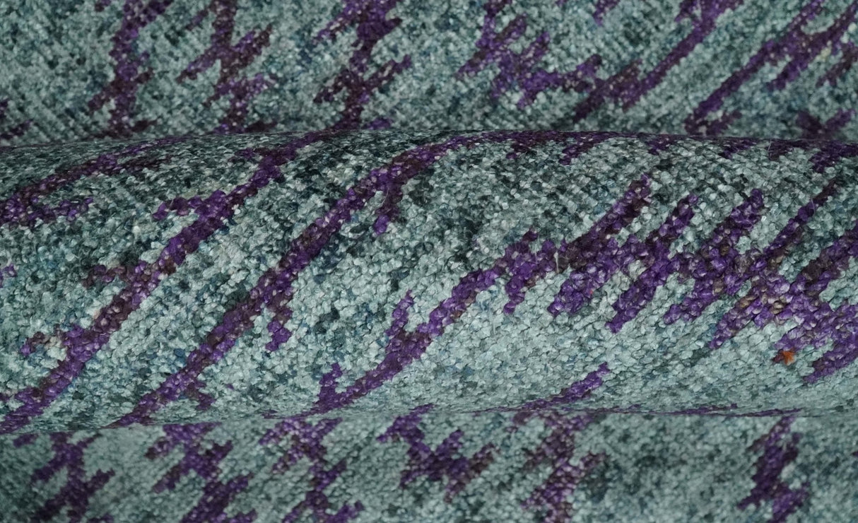5x8 and 8x10 Hand Knotted Blue, Gray and Purple Modern Contemporary Southwestern Tribal Recycled Silk Area Rug