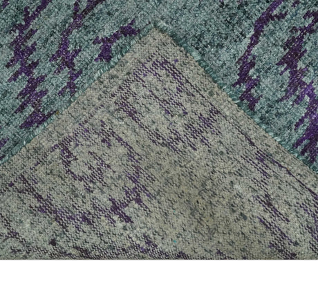 5x8 and 8x10 Hand Knotted Blue, Gray and Purple Modern Contemporary Southwestern Tribal Recycled Silk Area Rug