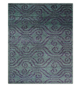 5x8 and 8x10 Hand Knotted Blue, Gray and Purple Modern Contemporary Southwestern Tribal Recycled Silk Area Rug