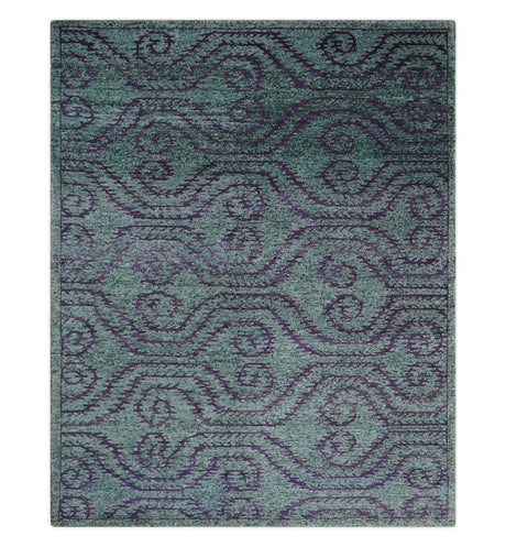 5x8 and 8x10 Hand Knotted Blue, Gray and Purple Modern Contemporary Southwestern Tribal Recycled Silk Area Rug