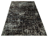 5x8 and 9x12 Hand Knotted Silver, Charcoal and Brown Modern Abstract Recycled Silk Area Rug