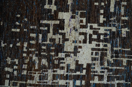 5x8 and 9x12 Hand Knotted Silver, Charcoal and Brown Modern Abstract Recycled Silk Area Rug