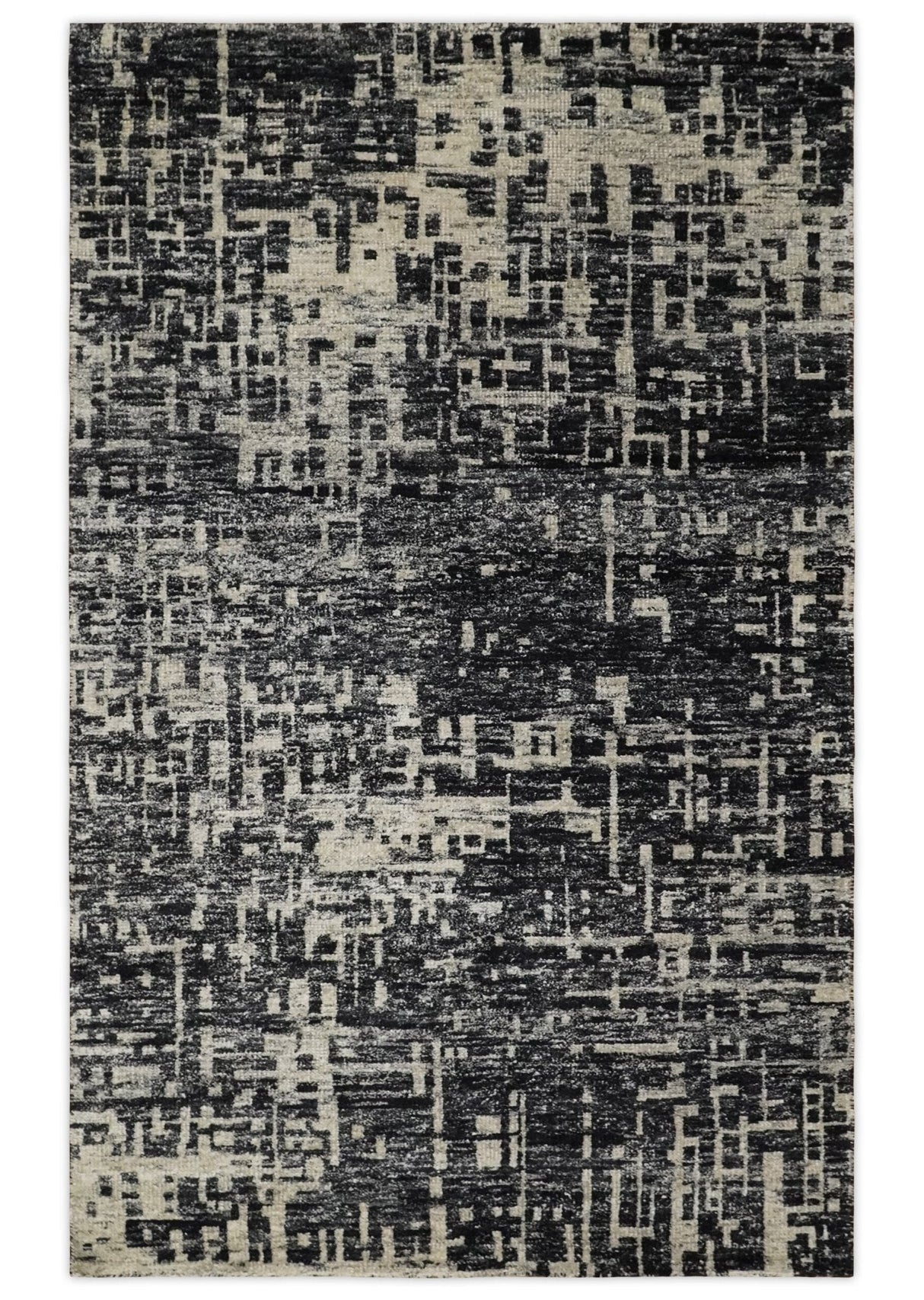 5x8 and 9x12 Hand Knotted Silver, Charcoal and Brown Modern Abstract Recycled Silk Area Rug