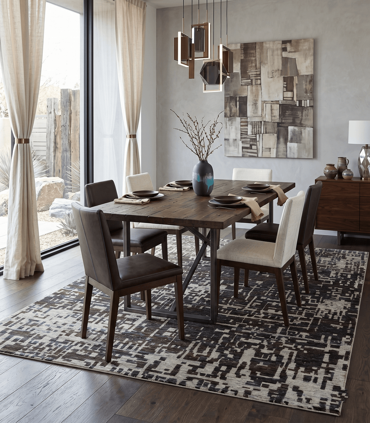 5x8 and 9x12 Hand Knotted Silver, Charcoal and Brown Modern Abstract Recycled Silk Area Rug