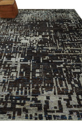 5x8 and 9x12 Hand Knotted Silver, Charcoal and Brown Modern Abstract Recycled Silk Area Rug