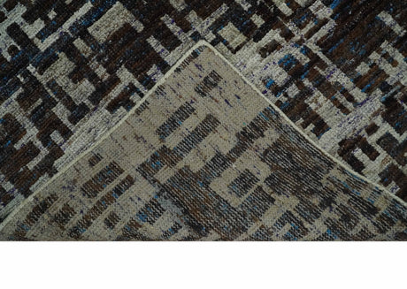 5x8 and 9x12 Hand Knotted Silver, Charcoal and Brown Modern Abstract Recycled Silk Area Rug
