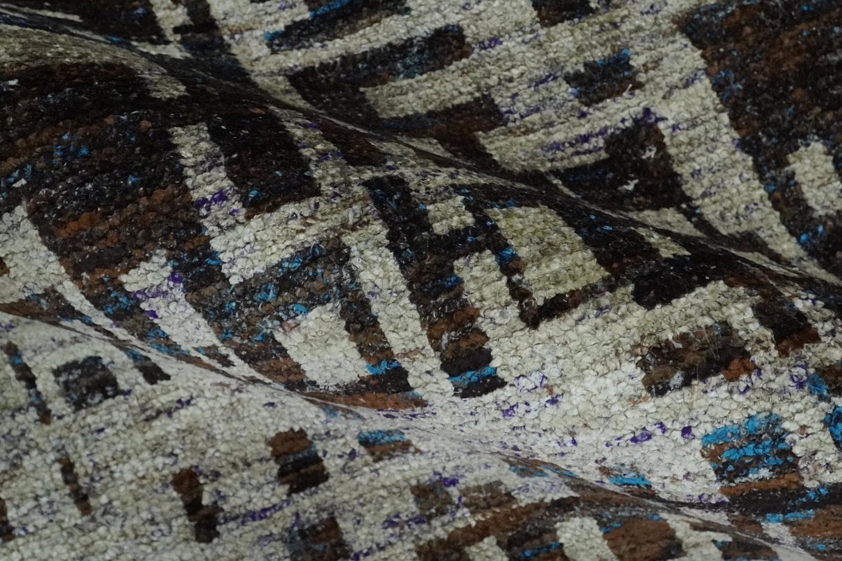 5x8 and 9x12 Hand Knotted Silver, Charcoal and Brown Modern Abstract Recycled Silk Area Rug