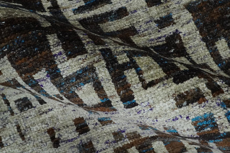 5x8 and 9x12 Hand Knotted Silver, Charcoal and Brown Modern Abstract Recycled Silk Area Rug