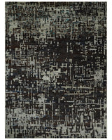 5x8 and 9x12 Hand Knotted Silver, Charcoal and Brown Modern Abstract Recycled Silk Area Rug