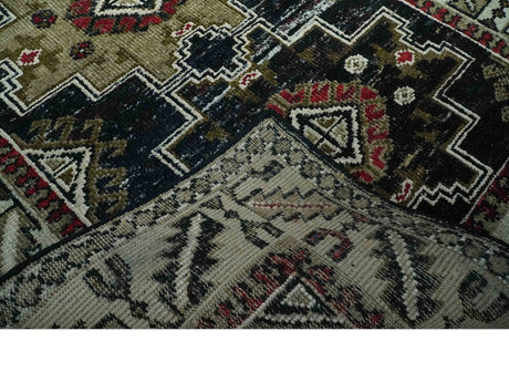 5x8 Black and Silver Traditional Heriz Hand Knotted wool area Rug