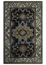 5x8 Black and Silver Traditional Heriz Hand Knotted wool area Rug