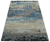 5x8 Blue and Brown Abstract Handmade Wool and Art Silk Area Rug-Area Rug-Parc Decor