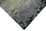5x8 Blue and Gray Modern Abstract Hand Tufted Wool and Art Silk Area Rug