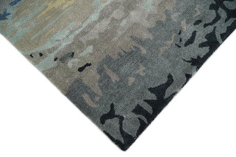 5x8 Blue and Gray Modern Abstract Hand Tufted Wool and Art Silk Area Rug