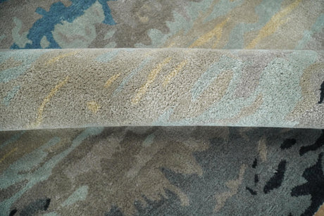 5x8 Blue and Gray Modern Abstract Hand Tufted Wool and Art Silk Area Rug
