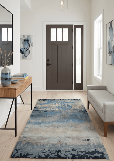 5x8 Blue and Gray Modern Abstract Hand Tufted Wool and Art Silk Area Rug