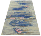5x8 Blue and Silver Abstract Handmade Wool and Art Silk Area Rug-Area Rug-Parc Decor