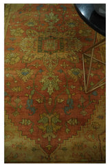 5x8 Gold and Rust Heriz Serapi Traditional Vintage Antique Hand Knotted Wool Area Rug