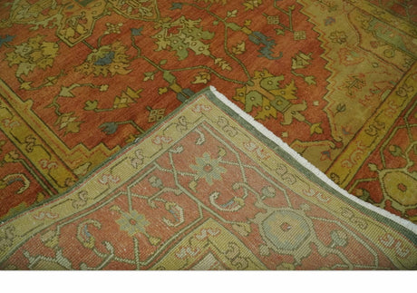 5x8 Gold and Rust Heriz Serapi Traditional Vintage Antique Hand Knotted Wool Area Rug