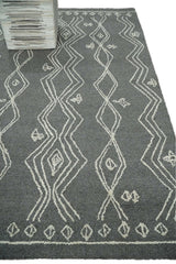 5x8 Gray and White Tribal Hand Hooked Textured Loop Area Rug | TRIB1-Area Rug-Parc Decor